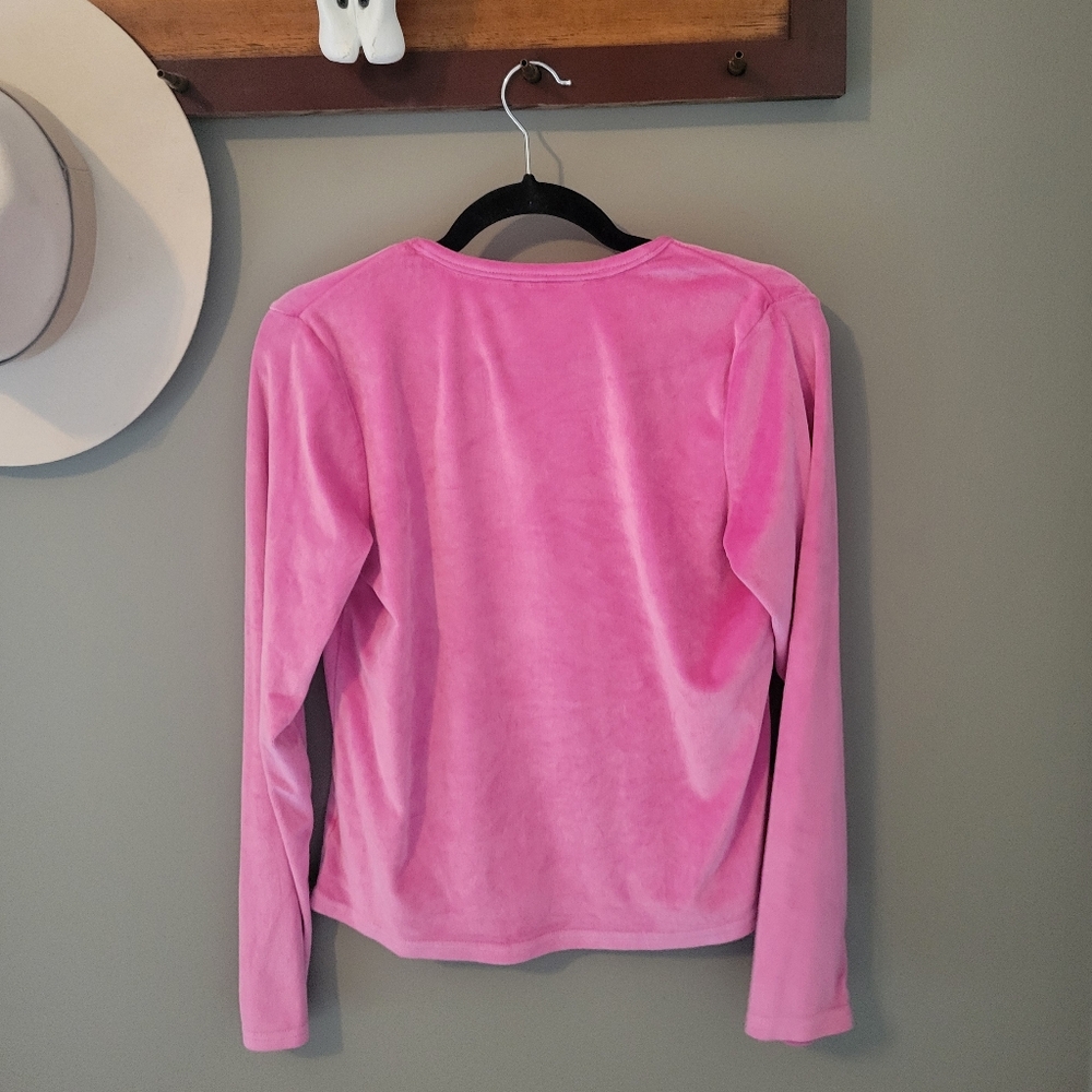 Juicy Couture Pink Velour Rhinestone Long Sleeve Top 90s Y2K Size Large - Picture 5 of 9